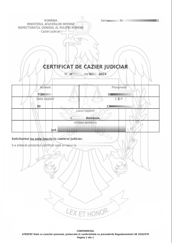 Poza Certificat Eliberare Cazier Judiciar Online