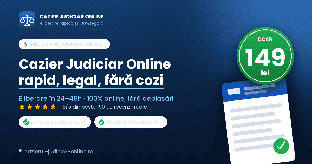 Cazier Judiciar Online - doar 149 lei - Livrat in 24-48h