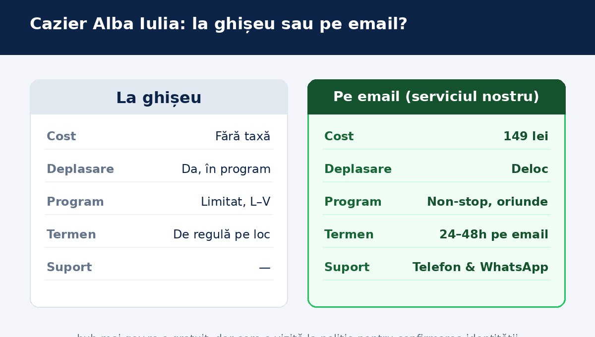 Cazier judiciar Alba Iulia &mdash; la ghișeu sau pe email