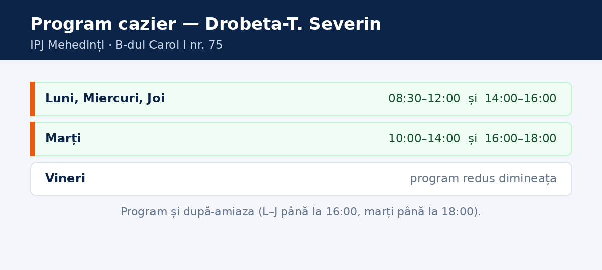 Program cazier judiciar Drobeta-Turnu Severin &mdash; ghișeul IPJ Mehedinți
